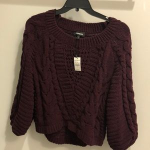 CABLEKNIT CHENILLE BOATNECK BALLOON SLEEVE SWEATER